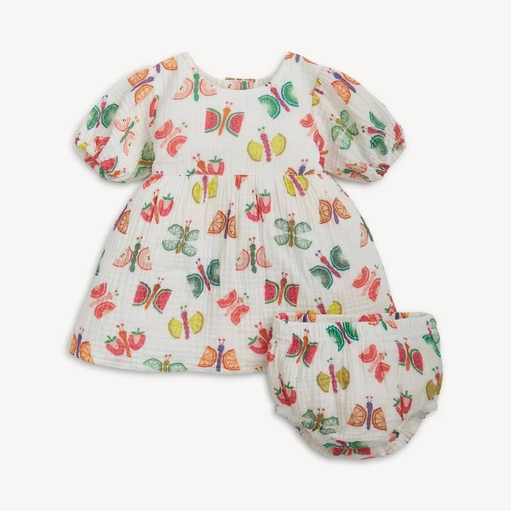 NEW MAGNETIC ME girl's fruit flies woven puff sleeve dress in multi